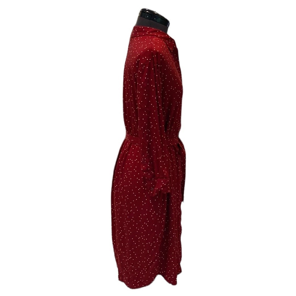 Uniqlo RED/White Polka Dots Long Sleeve Dress Buttons Down Belts attached Sz XS - Picture 9 of 16